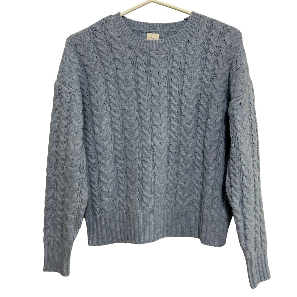 Joie Cable Knit Sweater Womens Light Blue Crew Neck Long Sleeve Soft Pullover